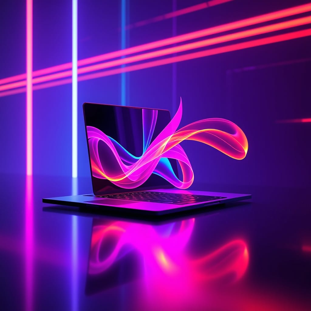 Abstract neon web design illustration representing fast-loading static sites